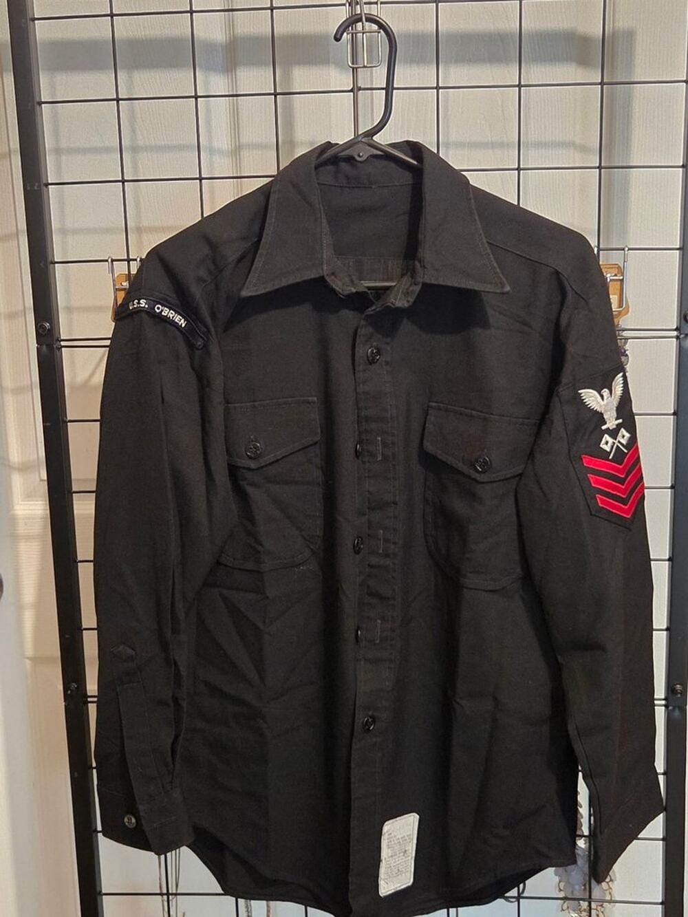 Vintage US Navy Wool Utility Shirt USS O'Brien PO1 Storekeeper